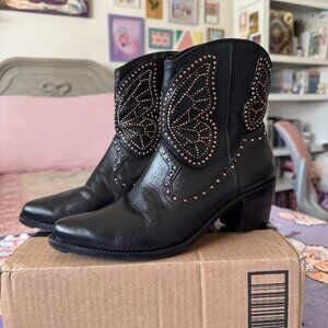 Black Butterfly Studded Cowgirl Ankle Boots Sophia Webster